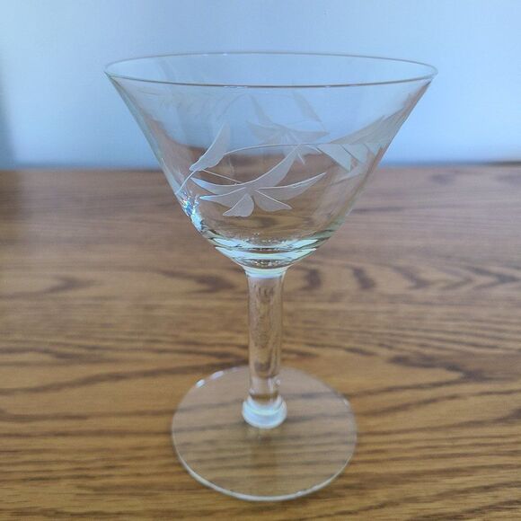McBride Glass MCB17 Mid-Century Cut Glass Etched Champagne Sherbet Glass Wheat - Picture 2 of 15
